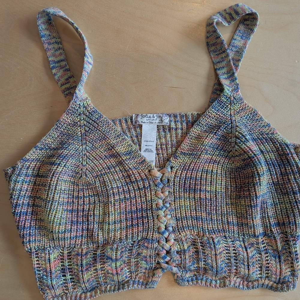 Jolie & Joy Boho Space Dye Knit Crop Top - Lace-Up Front - Size XL